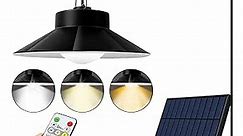 Solar Powered Outdoor Pendant Lights Indoor, Daytime Available Solar Shed Light with Remote Control, 300LM 40LED Timing IP65 for Barn Balcony Patio Gazebo