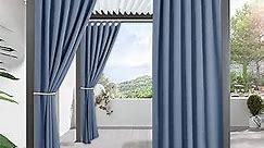 RYB HOME Outdoor Curtains for Patio - Tab Top Curtains Waterproof Farmhouse Decor for Sliding Glass Door Porch Corridor Pavilion Cabana Sunroom, W 52 x L 108, 1 Pc, Stone Blue