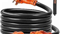 VEVOR 15 ft Extension 50 Amp, Heavy Duty STW Power Cord 14-50R Female NEMA 14-50P Male Plug, with LED Indicator Handle 15A Adapter, for RVs, trams, generators, Campers, ETL Listed, 50A