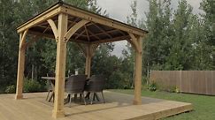 Yardistry Meridian 10 ft. x 10 ft. Premium Cedar Outdoor Patio Shade Gazebo with Architectural Posts and Brown Aluminum Roof YM11756