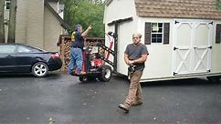 Amish Shed! Two man Show Setup and Delivery of a 10x14 Shed from Kramers Shed! Using a Mule