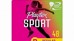 Playtex Sport Regular Plastic Applicator Tampons, 48 Ct, 360 Degree Sport Level Period Protection, No-Slip Grip Applicator