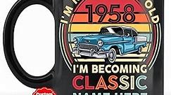 PREZZY Personalized Vintage 1958 Funny 65 Year Old Men 65th Birthday Mug Classic Car Novelty Coffee Tea Cup Black 11oz 15oz