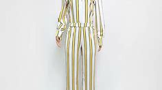 V-neck fashion striped long-sleeve lapels jumpsuit Wholesale Jumpsuits
