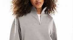 ASOS DESIGN oversized half-zip sweatshirt in washed grey | ASOS