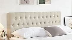 Kingfun Tufted Upholstered Full Size Bed Headboard in Modern Button Design, Adjustable Solid Wood Head Board, Premium Linen Fabric Padded Headboards in Bedroom (Beige)