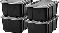 IRIS USA 27 Gallon Large Heavy-Duty Storage Plastic Tote, 4 Pack, Rugged Garage Organizer Container with Durable Snap Lid, Black/Gray