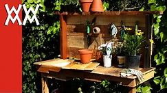 Make a rustic potting bench. DIY project using upcycled wood and limited tools.