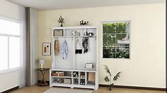Hall Tree Entryway Coat Rack with Shoe Cubbies Hallway Coat Rack with 6 Hooks and Storage Space Mudroom Bench Coat Hanger for Entryways, Mudroom (White)