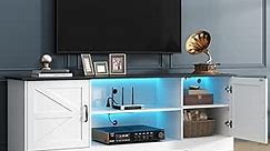 Farmhouse TV Stand for 65 Inch TV with Power Outlet & LED Light, Entertainment Center with Storage Cabinets and Adjustable Shelves,Long TV Media Console Cabinet for Living Room, Bedroom,White