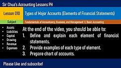 Lesson 010 - Types of Major Accounts (Elements of Financial Statements)