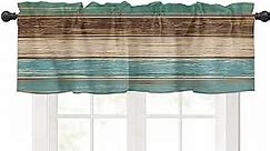 Rustic Farmhouse Valances Curtains for Kitchen Windows, Retro Wood Rod Pocket Curtain Toppers Teal Green Brown Country Short Curtains Treatments for Bedroom/Living Room/Bathroom,54" X 18"-1 Panel