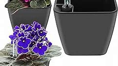 Self Watering Planters for Indoor Plants 5 inch 3 Pack Grey Planter with Water Level Indicator African Violet pots