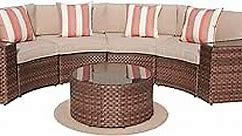 SUNSITT Outdoor 7-Piece Half-Moon Sectional Furniture Set with Round Coffee Table, Patio Curved Sofa Set, Beige Cushion and Brown Wicker, Incl. Waterproof Cover