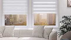 ACMEART Motorized Zebra Shades with Remote,Dual Layer Roller Sheer Window Shades Blinds for Windows,Smart Banded Shades Works with Alexa for Home and Office,Custom Size,Light Filtering Pure White