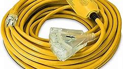 100 ft - GFCI 12 Gauge Heavy Duty Extension Cord - 3 Outlet SJTW - Indoor/Outdoor Extension Cord by Watt's Wire - 100' 12-Gauge Grounded 15 Amp Extension Cord - GFCI Extension Cord