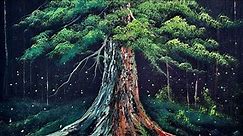 Painting a big cedar in oil - Fun tree painting