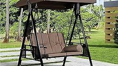 PURPLE LEAF 2-Seat Deluxe Outdoor Patio Porch Swing with Weather Resistant Steel Frame, Adjustable Tilt Canopy, Cushions and Pillow Included, Beige