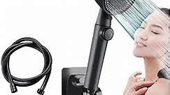 Handheld Power Shower Head,Vortex Shower Head with ON/Off and Pause Switch,Removable Propeller Driven Shower Head,Water Saving 360 Power Shower Head,Hydro Jet Shower Head (Black shower head)