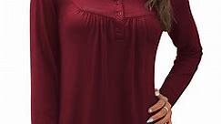 FOLUNSI Womens Plus Size Long Sleeve Tunic Tops Casual Floral Henley Shirts M-4X
