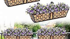 2 Pack 24 Inch Window Deck Railing Flower Box Outdoor with Coco Liners- Hanging Window Railing Planter Boxes, Horse Trough Baskets Planters for Outdoor Balcony, Fence, Over Railing, Porch
