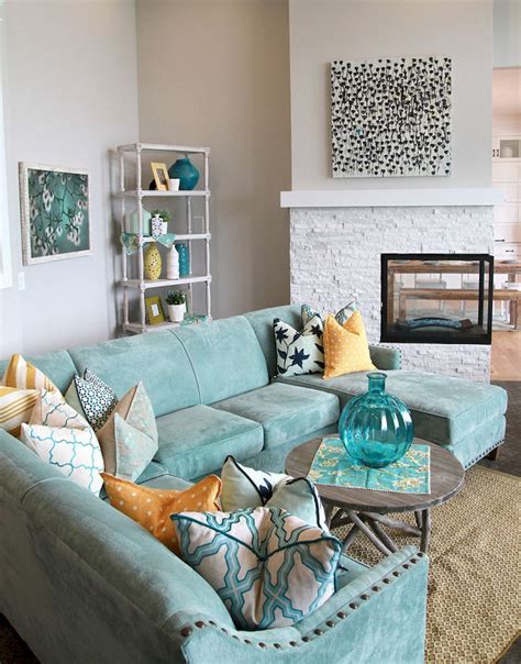 Aqua and Gray Living Room