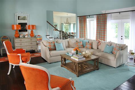 Aqua and Orange Living Room