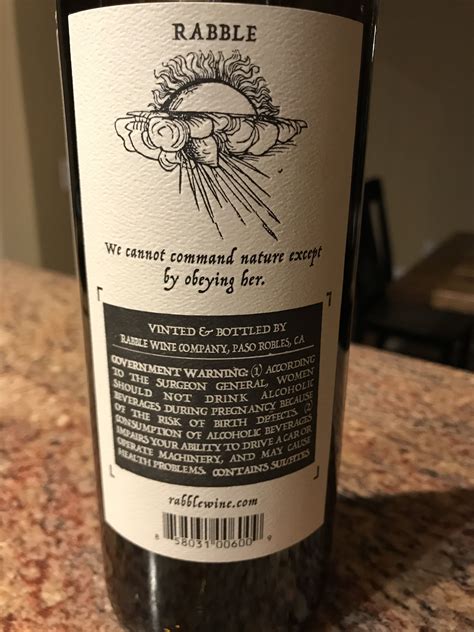 Back of Wine Bottle Label