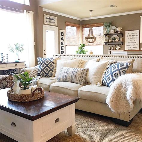 Beige and Gray Farmhouse Living Room