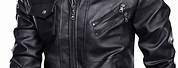 Black Leather Jacket with Hoodie