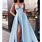 Blue Satin Prom Dress