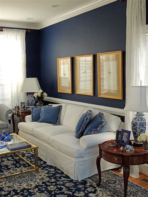 Blue White and Gold Living Room
