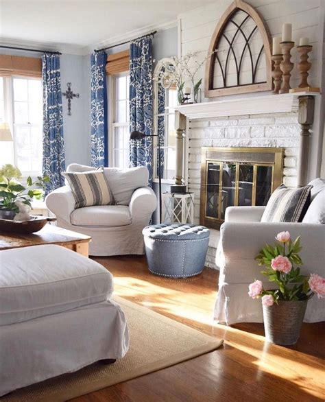 Blue and White Cottage Living Room