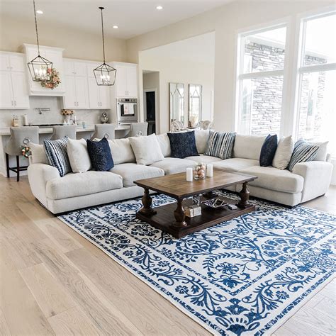 Blue and White Living Room Rug
