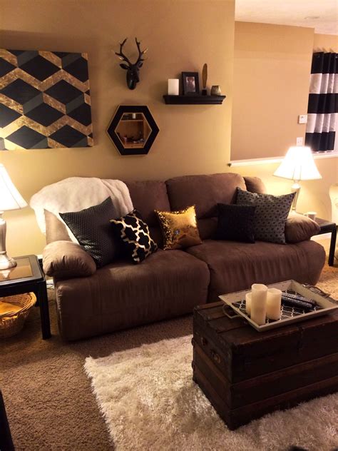 Brown White and Gold Living Room