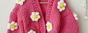 Chunky Knit Cardigan with Flowers