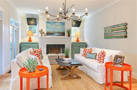 Coral and Teal Living Room