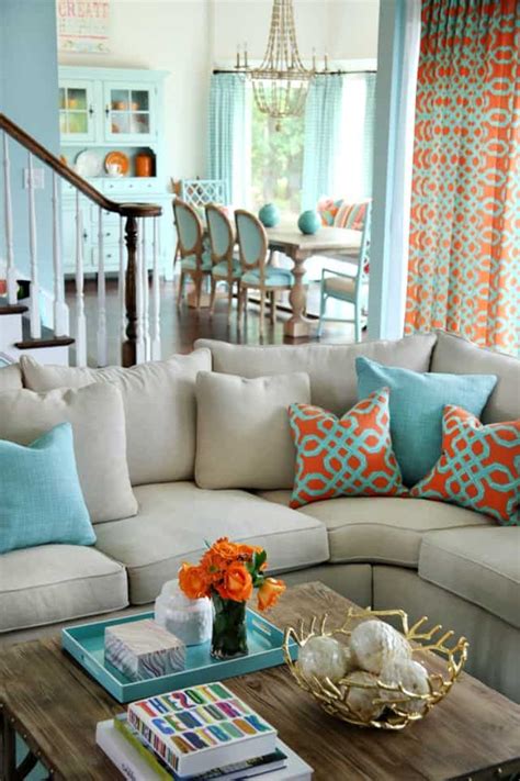 Coral and Turquoise Living Room