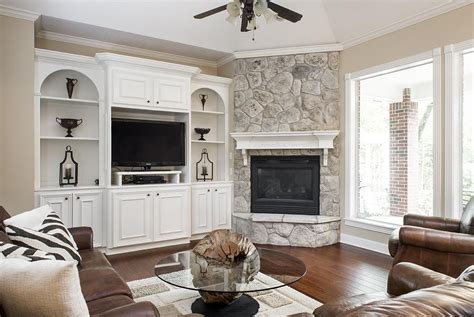 Corner Fireplace with Built Ins
