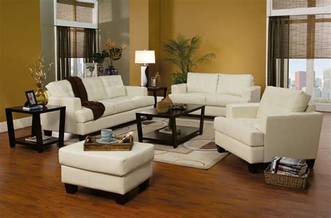 Cream Leather Living Room Set