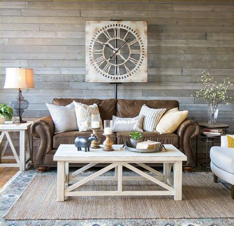 Farmhouse Living Room with Leather Sofa