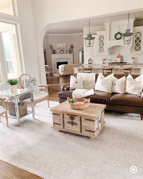 Farmhouse Living Rooms with Brown Furniture