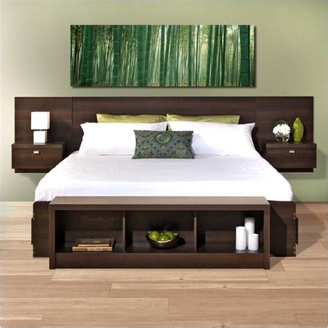 Floating Bed with Storage Headboard