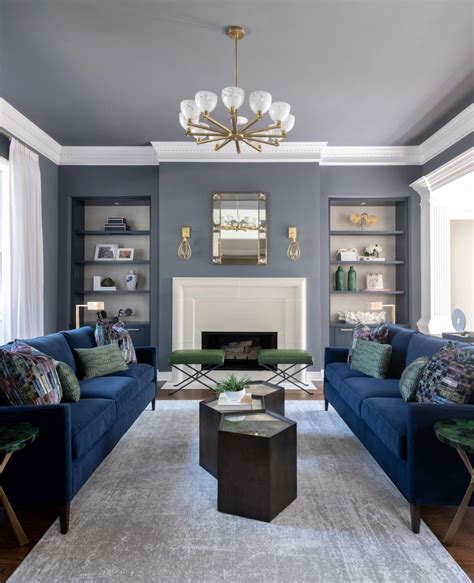 Gray Living Room with Blue Couch