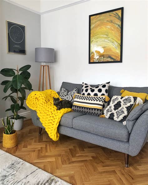 Gray Living Room with Yellow Accents