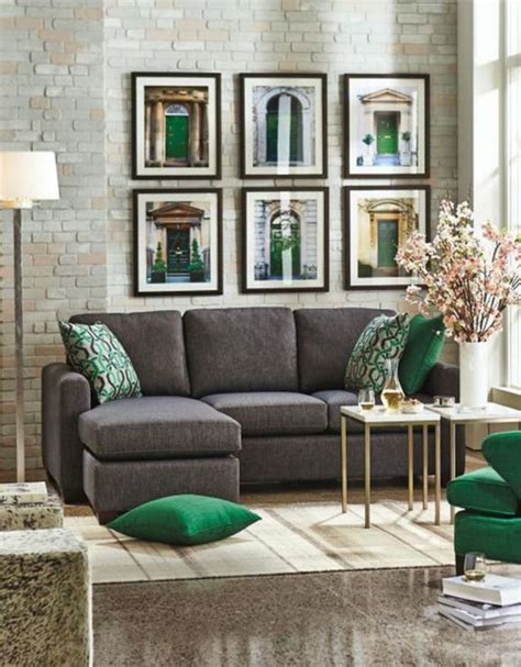Grey Living Room with Green Accent