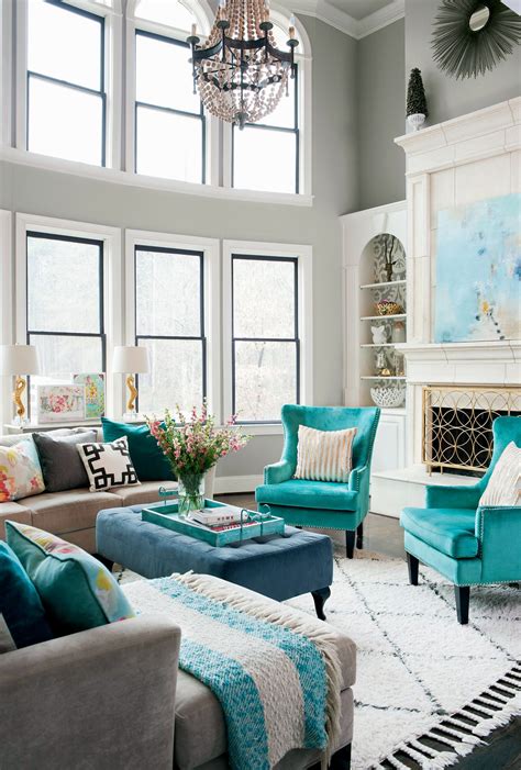 Grey and Turquoise Living Room Design Ideas