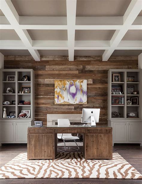 Home Office with Wood Walls