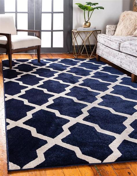 Living Room with Navy Rug