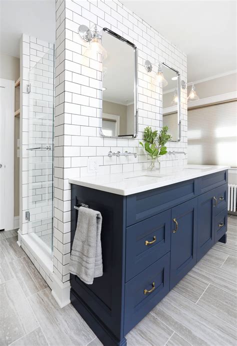 Navy Blue Bathroom Vanity and Tiles